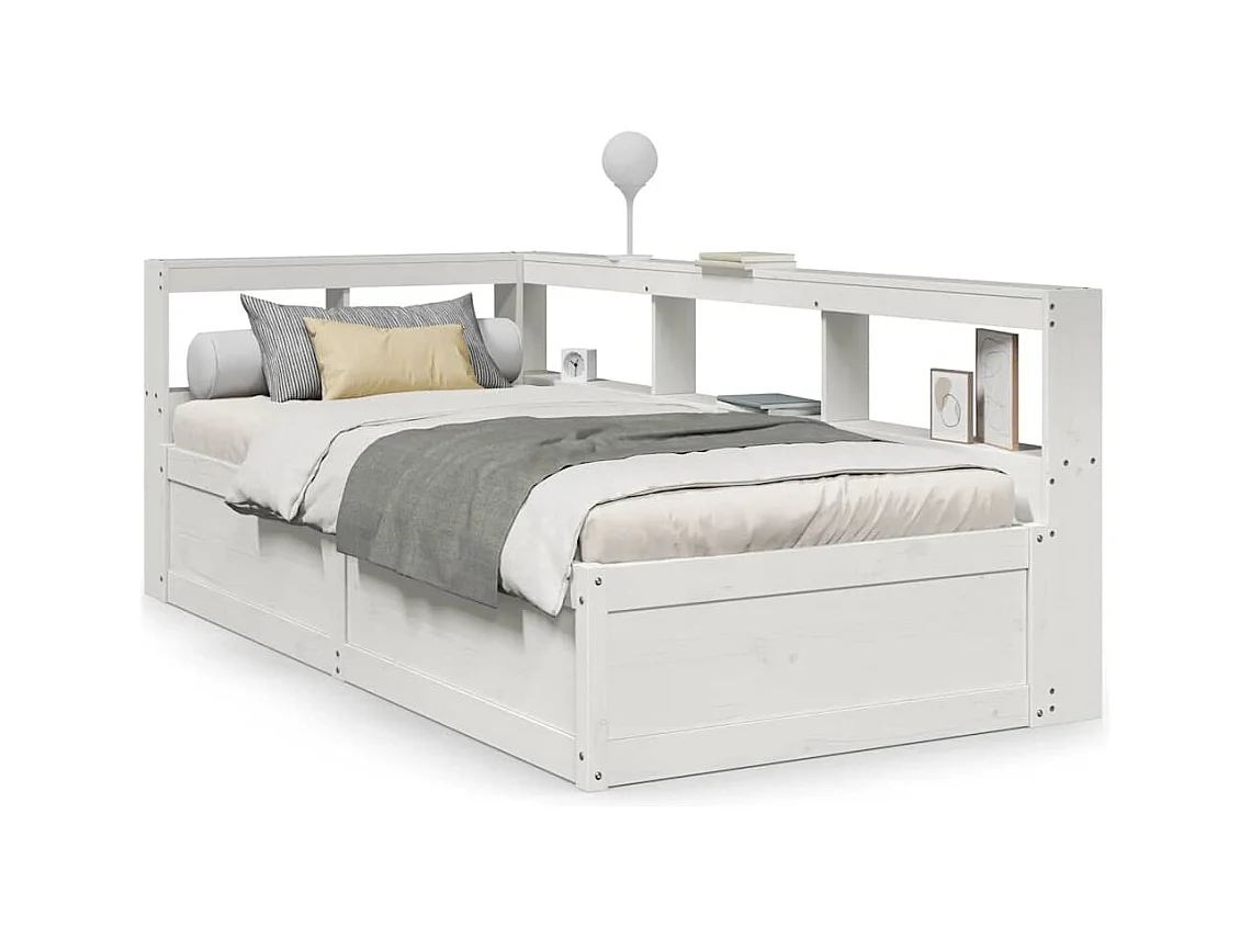 Lit bibliothèque sans matelas blanc 90x200cm bois de pin massif