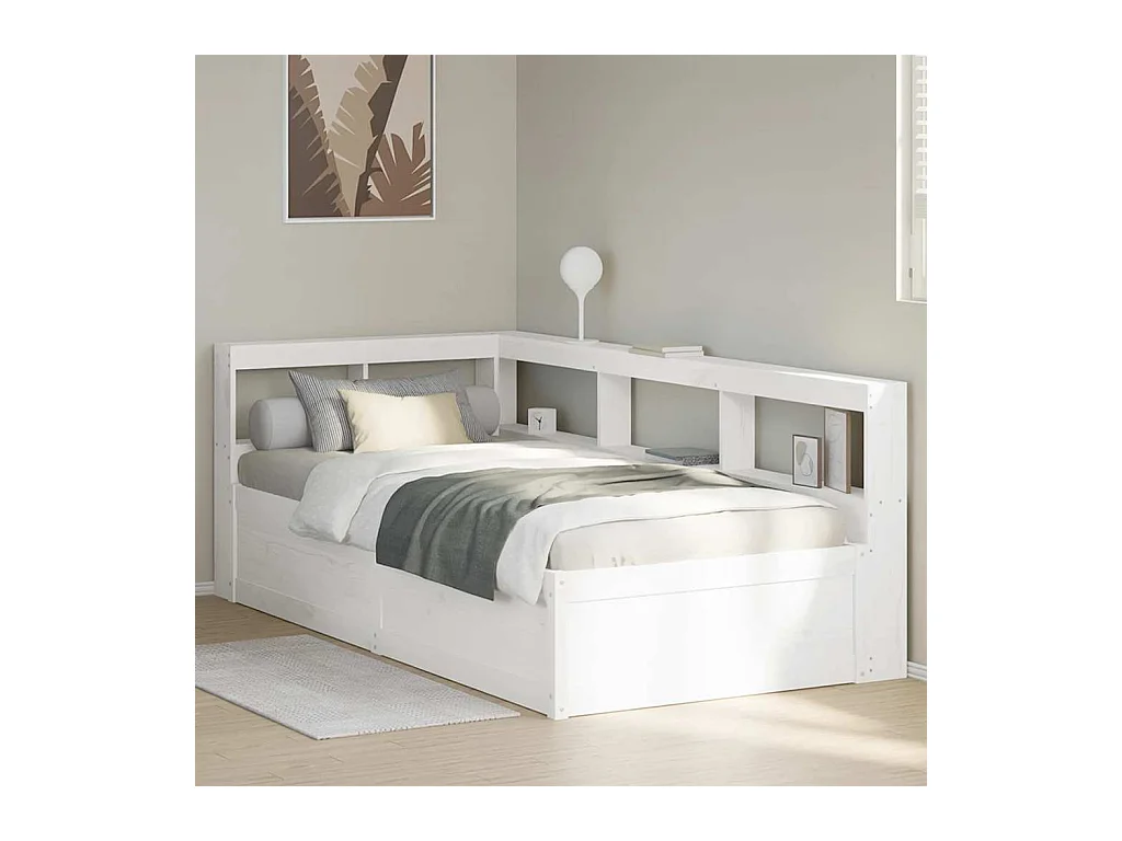 Lit bibliothèque sans matelas blanc 90x200cm bois de pin massif