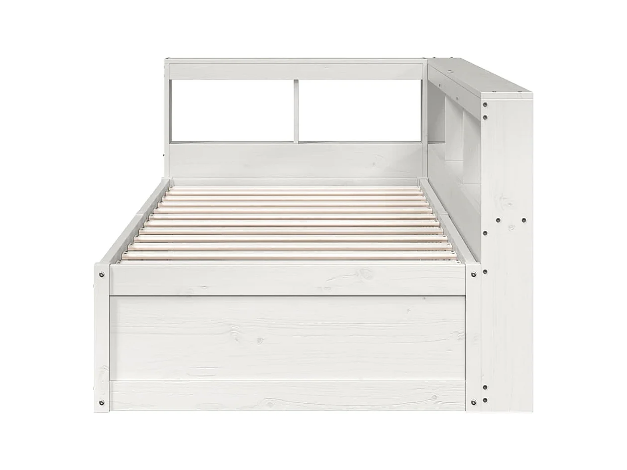 Lit bibliothèque sans matelas blanc 90x200cm bois de pin massif