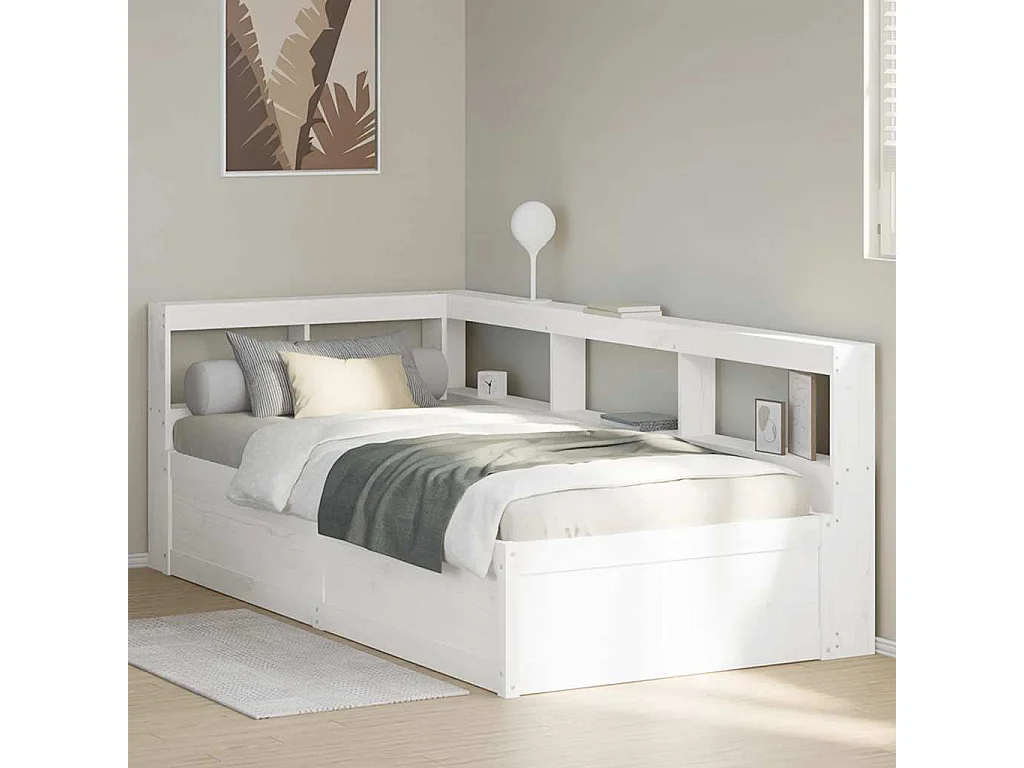 Bed met boekenkast zonder matras grenenhout wit 90x200 cm