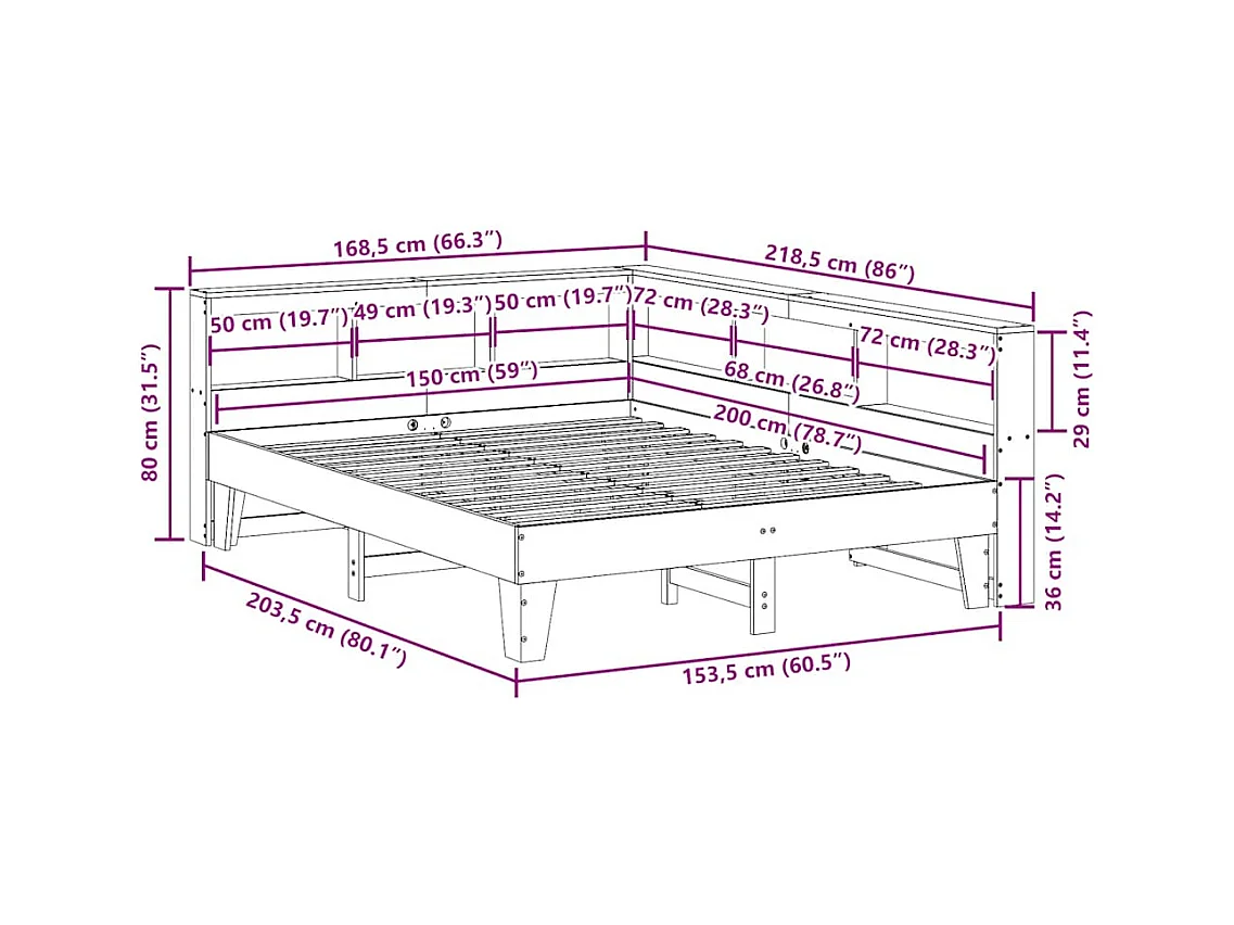Massivholzbett mit Regal ohne Matratze Weiß 150x200 cm Kiefer