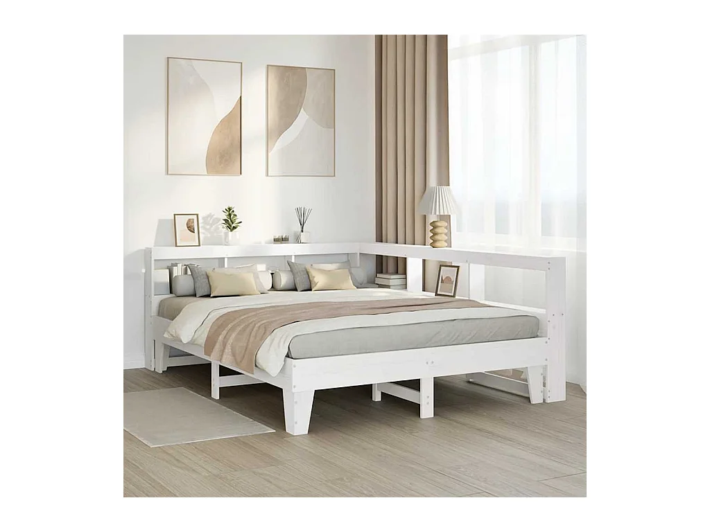 Massivholzbett mit Regal ohne Matratze Weiß 150x200 cm Kiefer