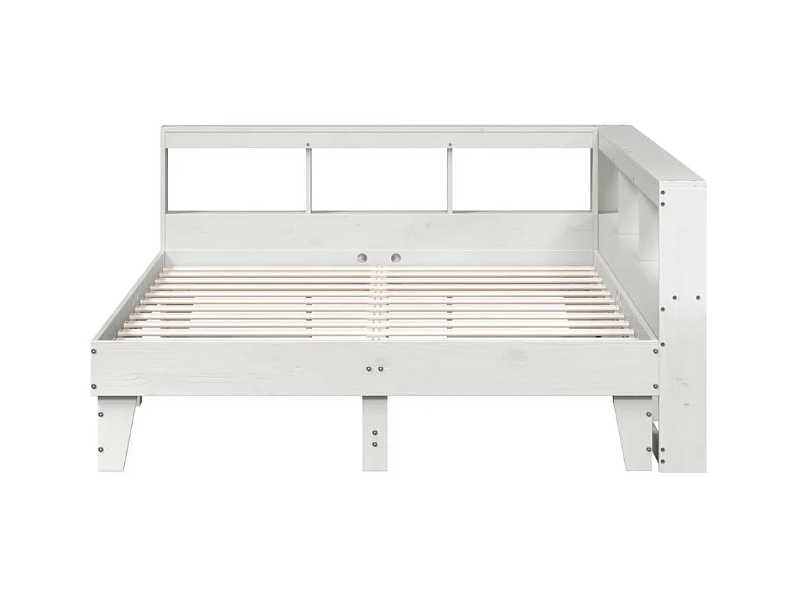 Massivholzbett mit Regal ohne Matratze Weiß 150x200 cm Kiefer