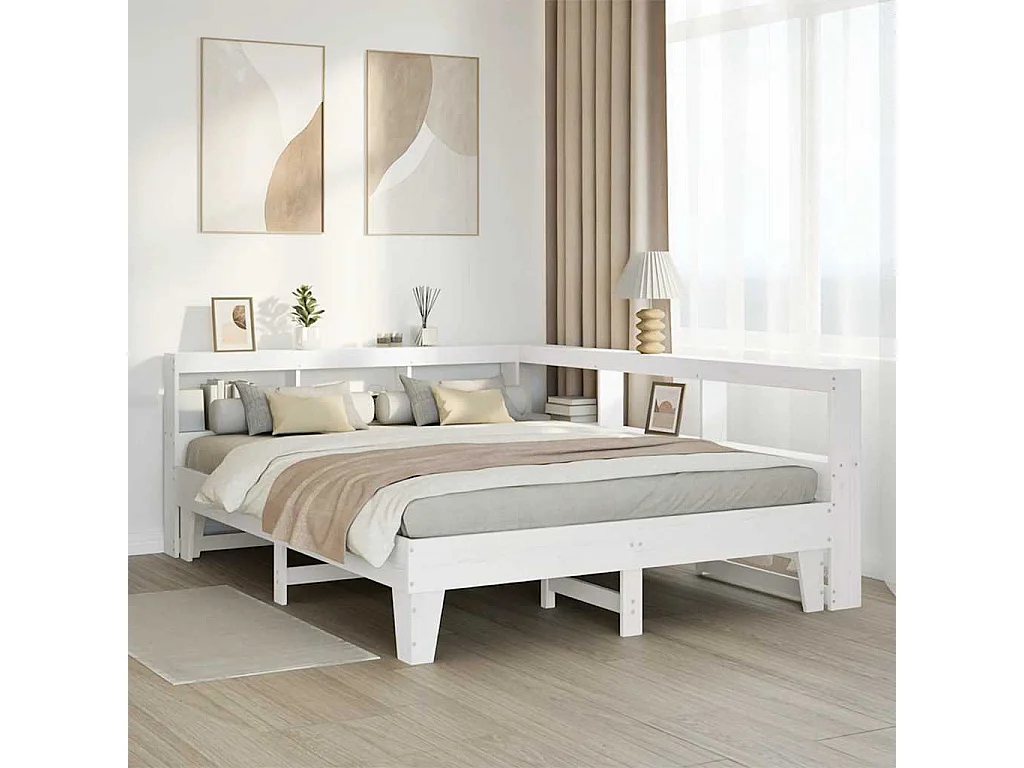 Lit bibliothèque sans matelas blanc 150x200 cm bois pin massif