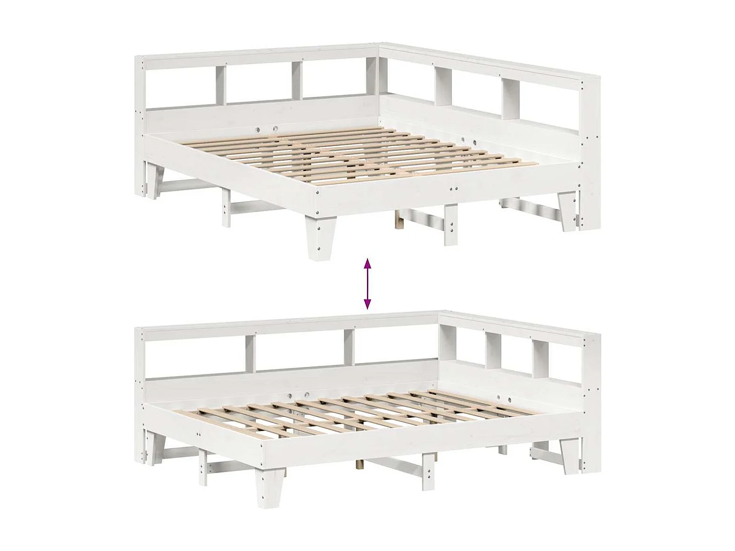 Lit bibliothèque sans matelas blanc 150x200 cm bois pin massif