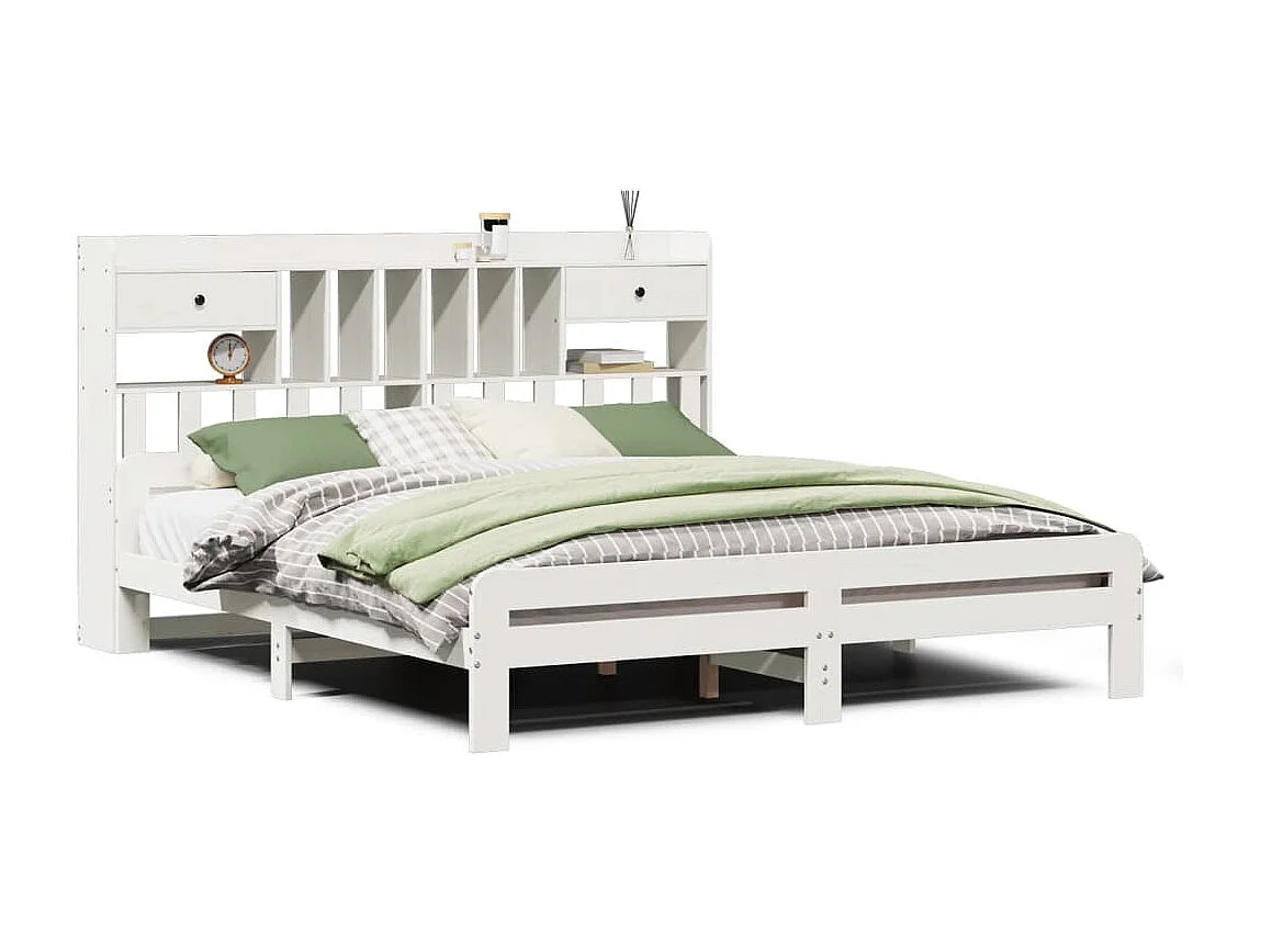 Cama com estante sem colchão 180x200 cm pinho maciço branco