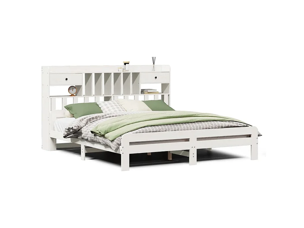 Lit bibliothèque sans matelas blanc 180x200 cm bois pin massif