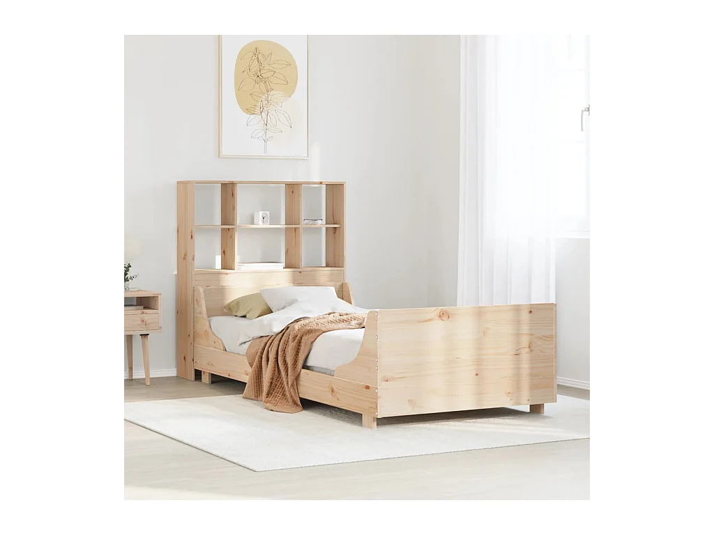Lit bibliothèque sans matelas 90x200 cm bois massif