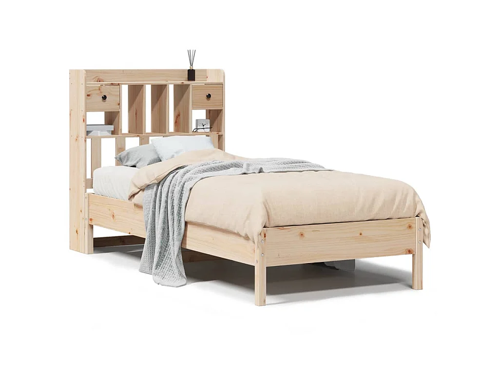Giroletto con Libreria senza Materasso 75x190 cm in Legno Pino