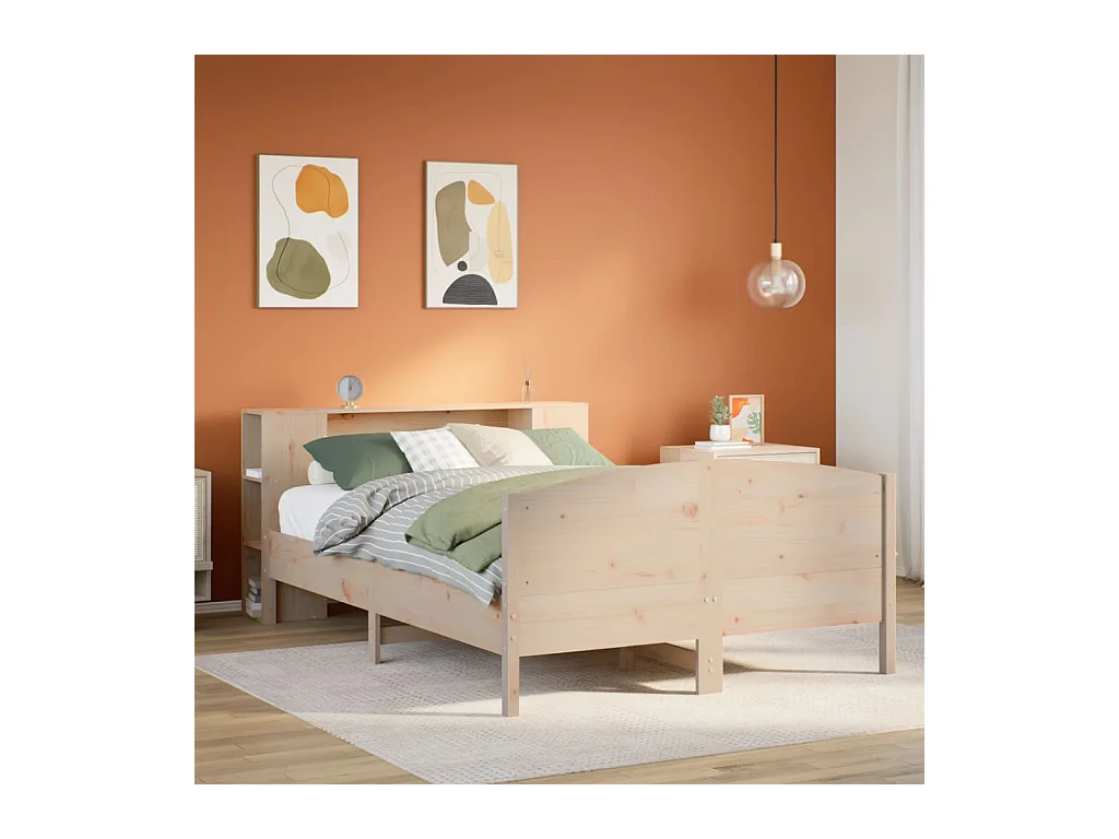 Bed met boekenkast zonder matras massief grenenhout 140x200 cm