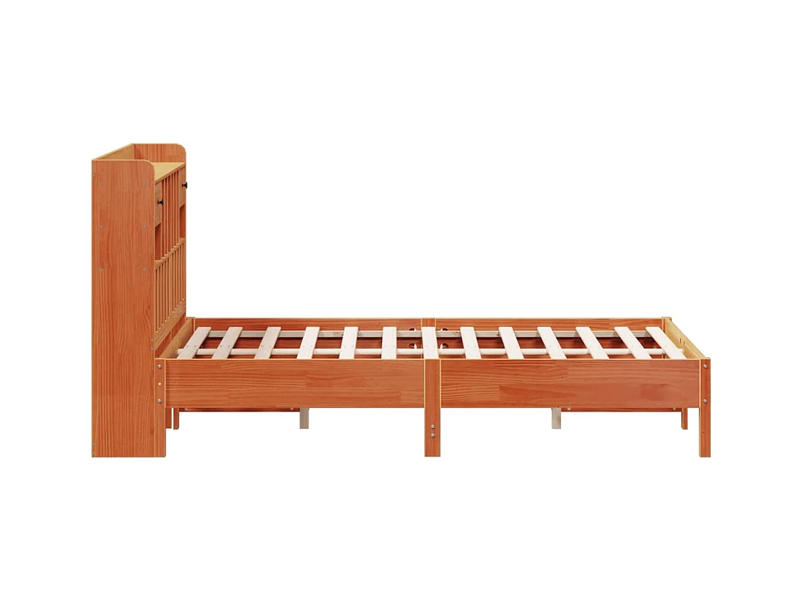 Lit bibliothèque sans matelas cire marron 150x200 cm pin massif