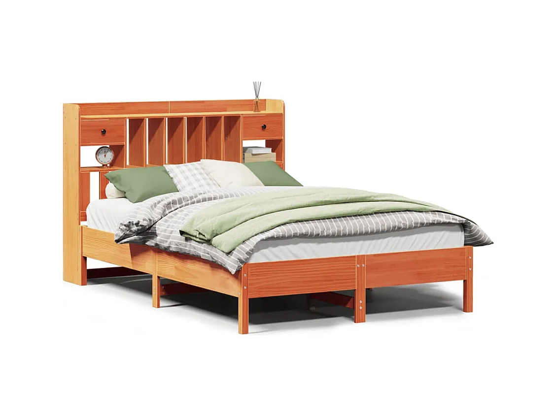 Massivholzbett mit Regal ohne Matratze Wachsbraun 150x200 cm