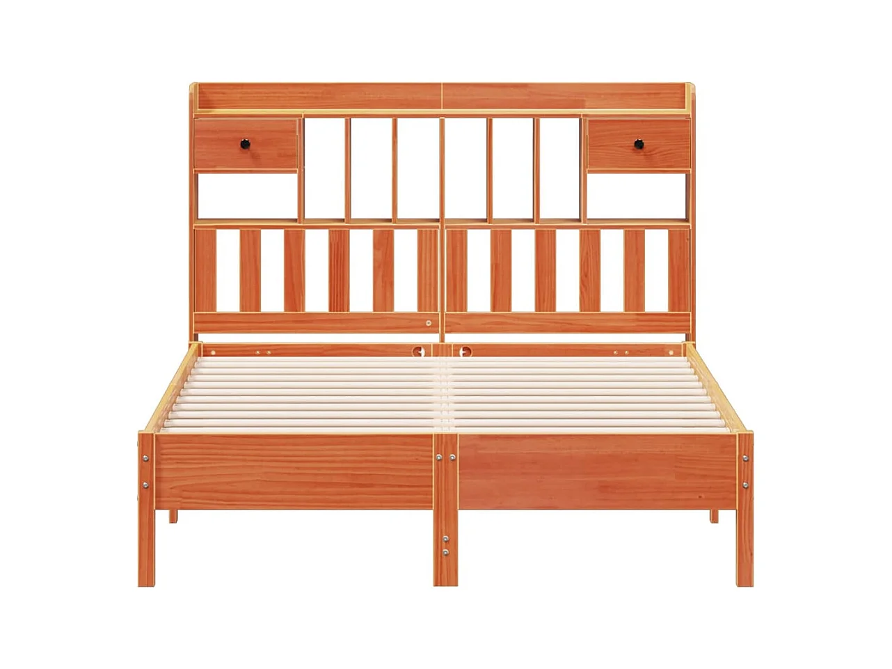 Massivholzbett mit Regal ohne Matratze Wachsbraun 150x200 cm