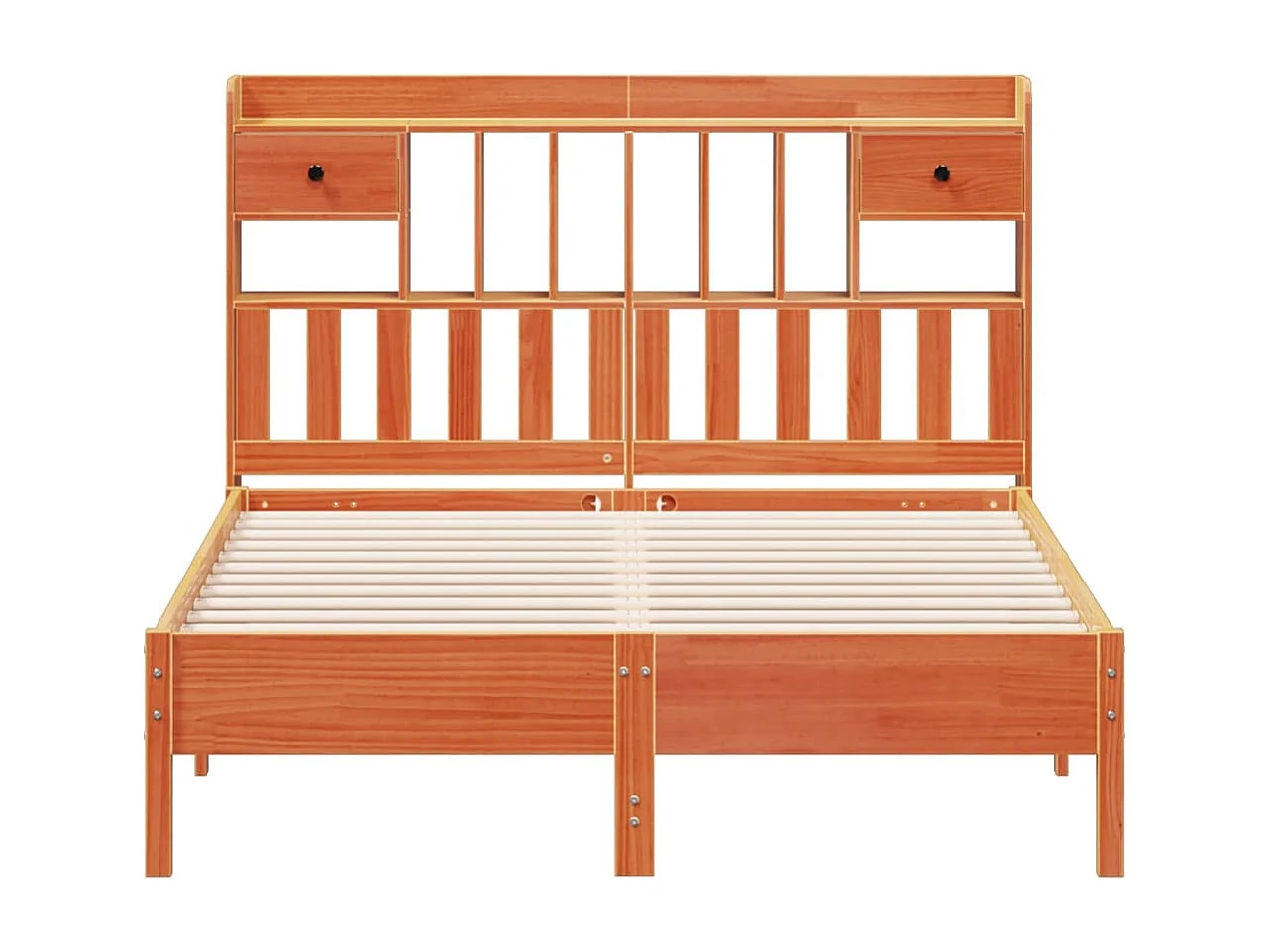 Lit bibliothèque sans matelas cire marron 150x200 cm pin massif