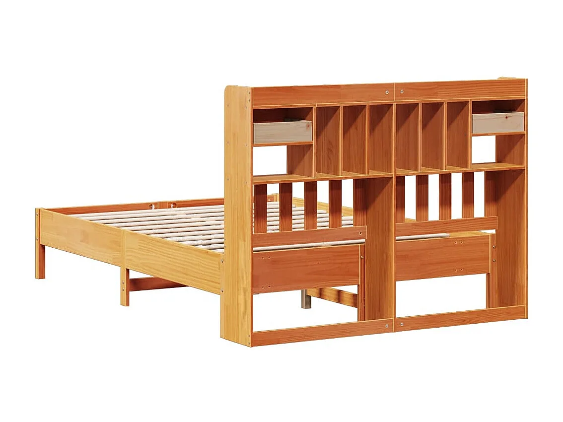 Lit bibliothèque sans matelas cire marron 150x200 cm pin massif
