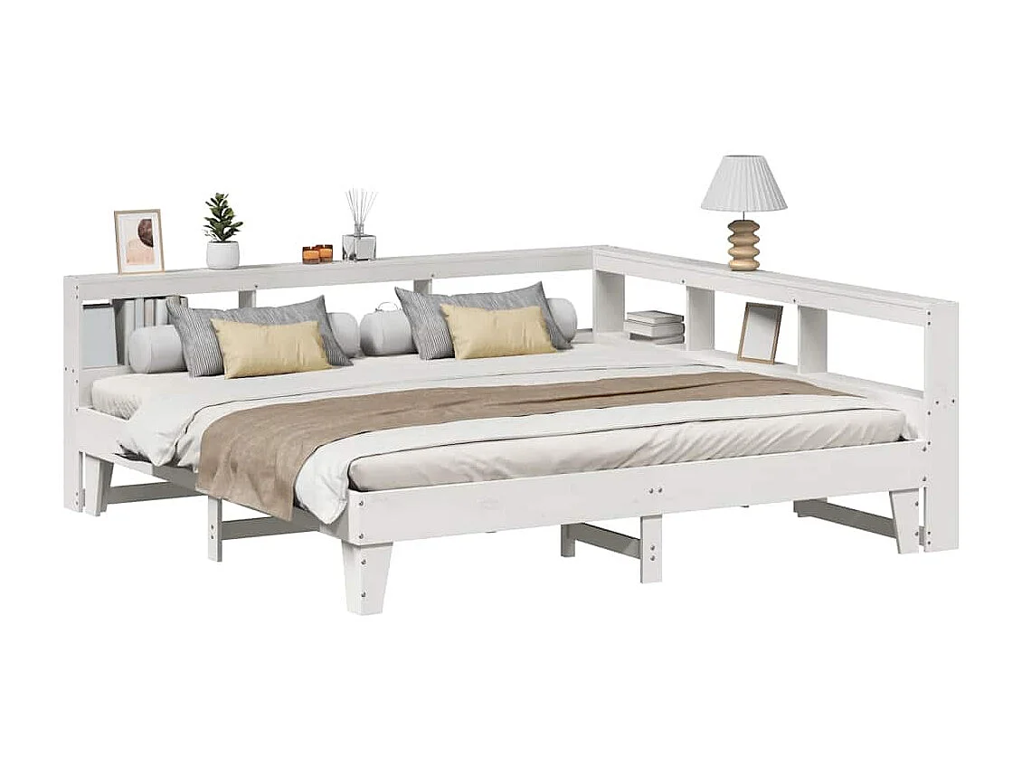 Lit bibliothèque sans matelas blanc 180x200 cm bois pin massif