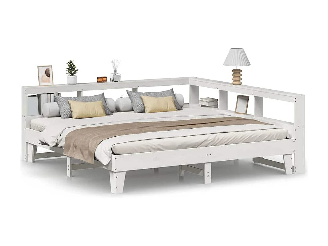 Lit bibliothèque sans matelas blanc 180x200 cm bois pin massif