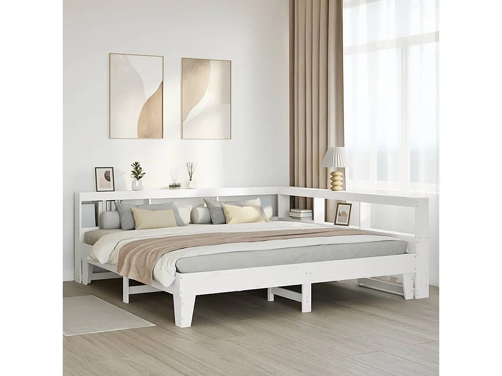 Lit bibliothèque sans matelas blanc 180x200 cm bois pin massif