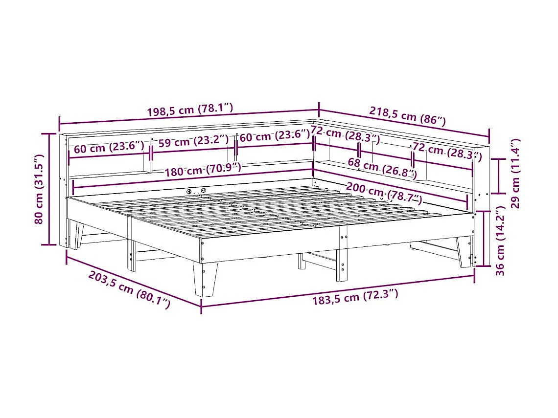 Bed met boekenkast zonder matras grenenhout wit 180x200 cm