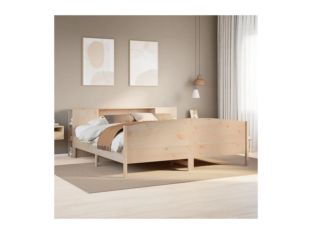 Lit bibliothèque sans matelas 180x200 cm bois massif de pin