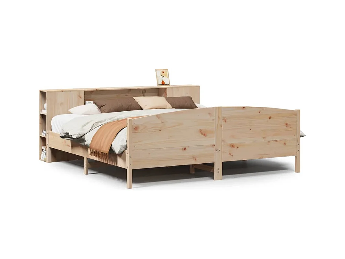 Lit bibliothèque sans matelas 180x200 cm bois massif de pin