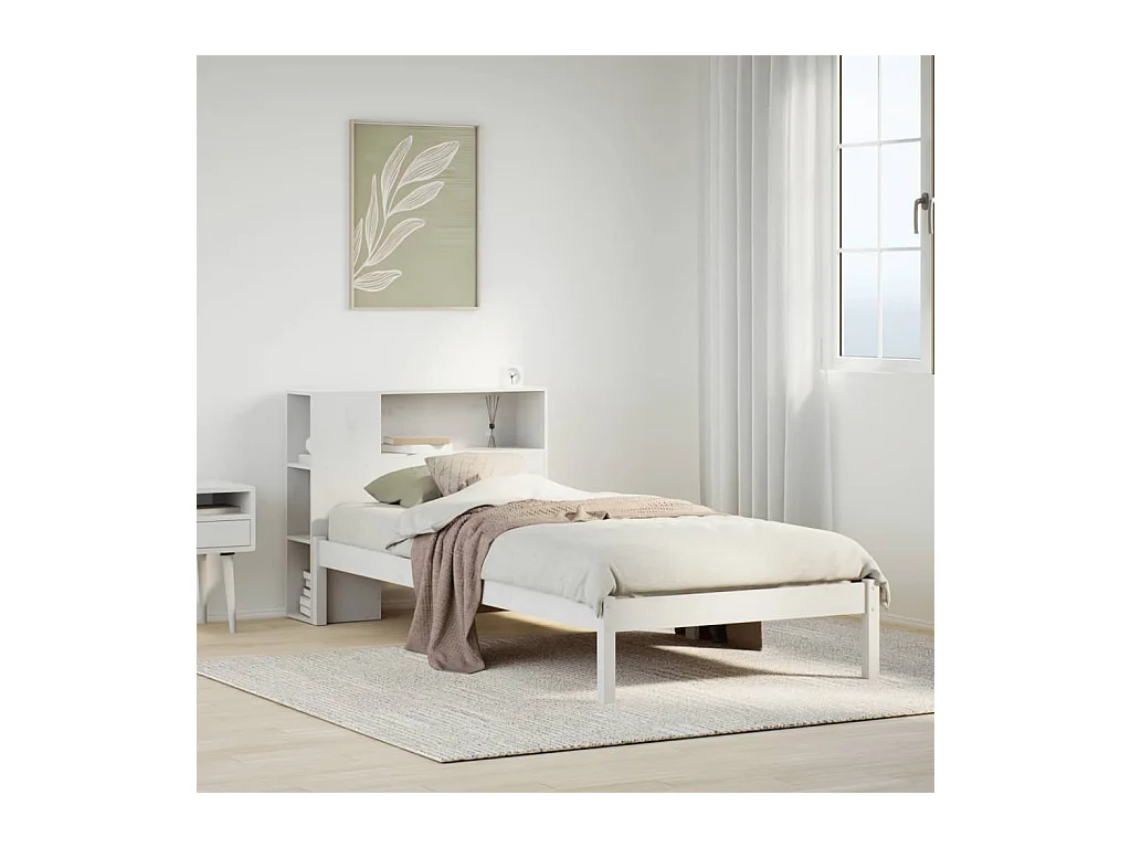 Massivholzbett mit Regal ohne Matratze Weiß 75x190 cm Kiefer