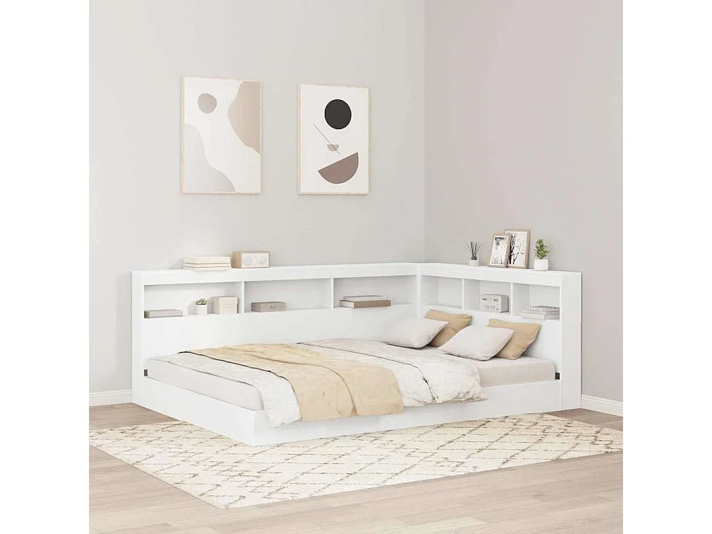 Boekenkast Bed met plank Wit 160 x 200 cm Bewerkt hout