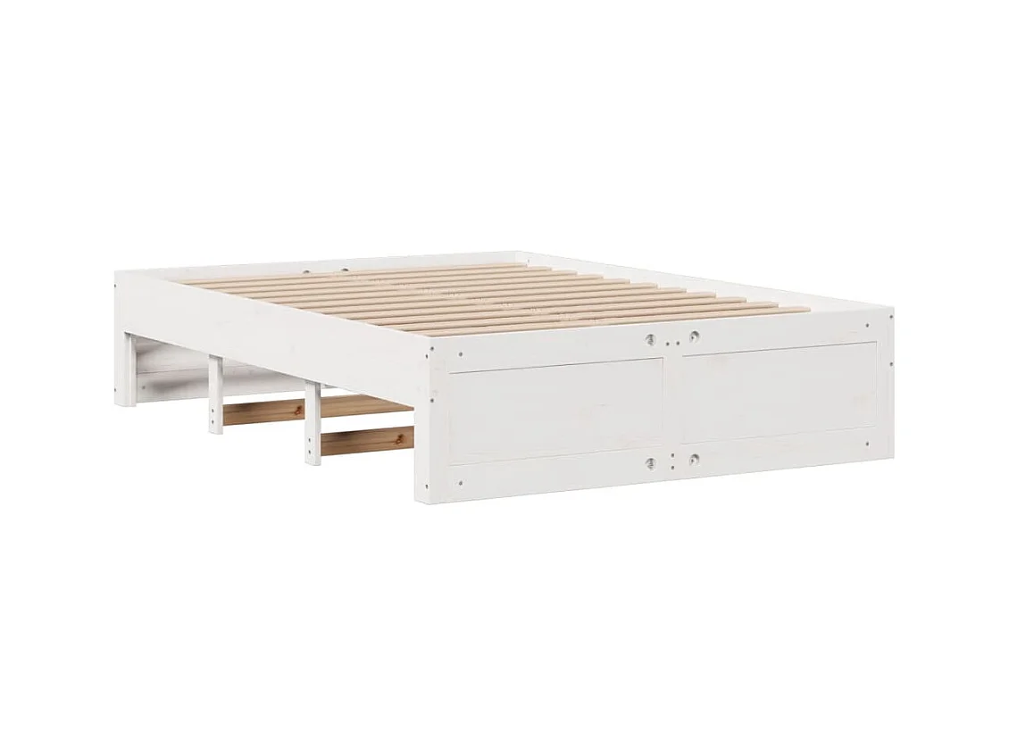 Cama con estantería sin colchón madera maciza blanca 150x200 cm