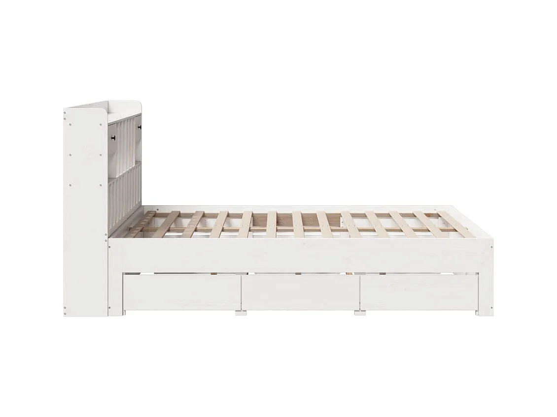 Cama con estantería sin colchón madera maciza blanca 150x200 cm