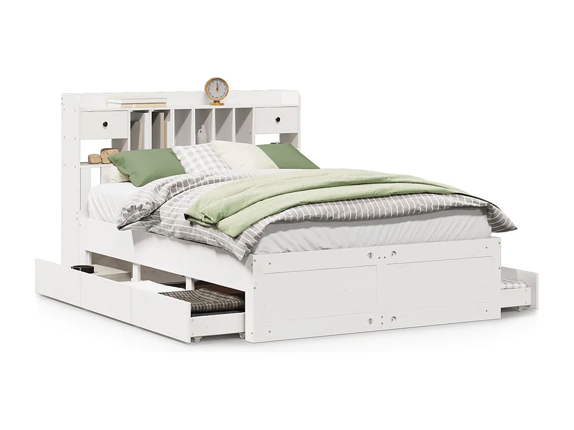 Letto Libreria senza Materasso Bianco 150x200 cm Legno di Pino