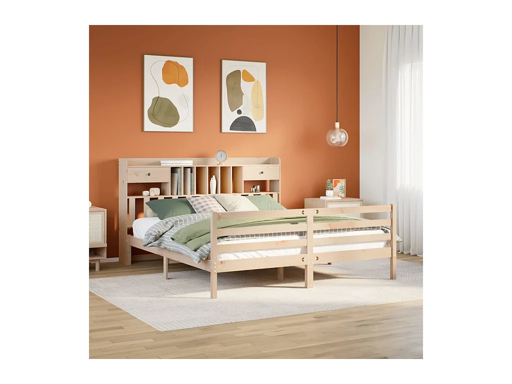 Lit bibliothèque sans matelas 180x200 cm bois massif de pin