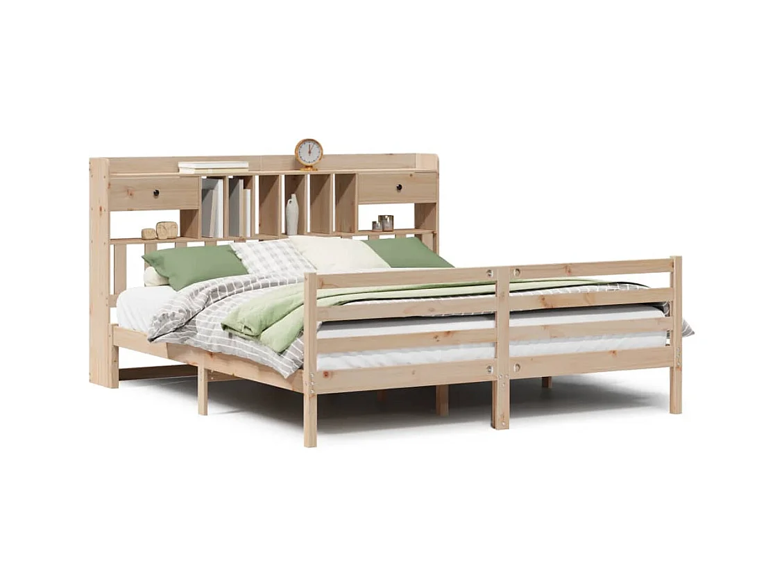 Lit bibliothèque sans matelas 180x200 cm bois massif de pin
