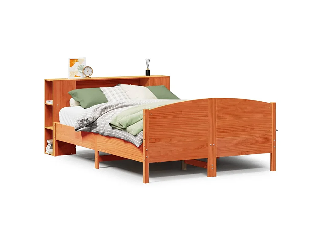 Lit bibliothèque sans matelas cire marron 150x200 cm pin massif