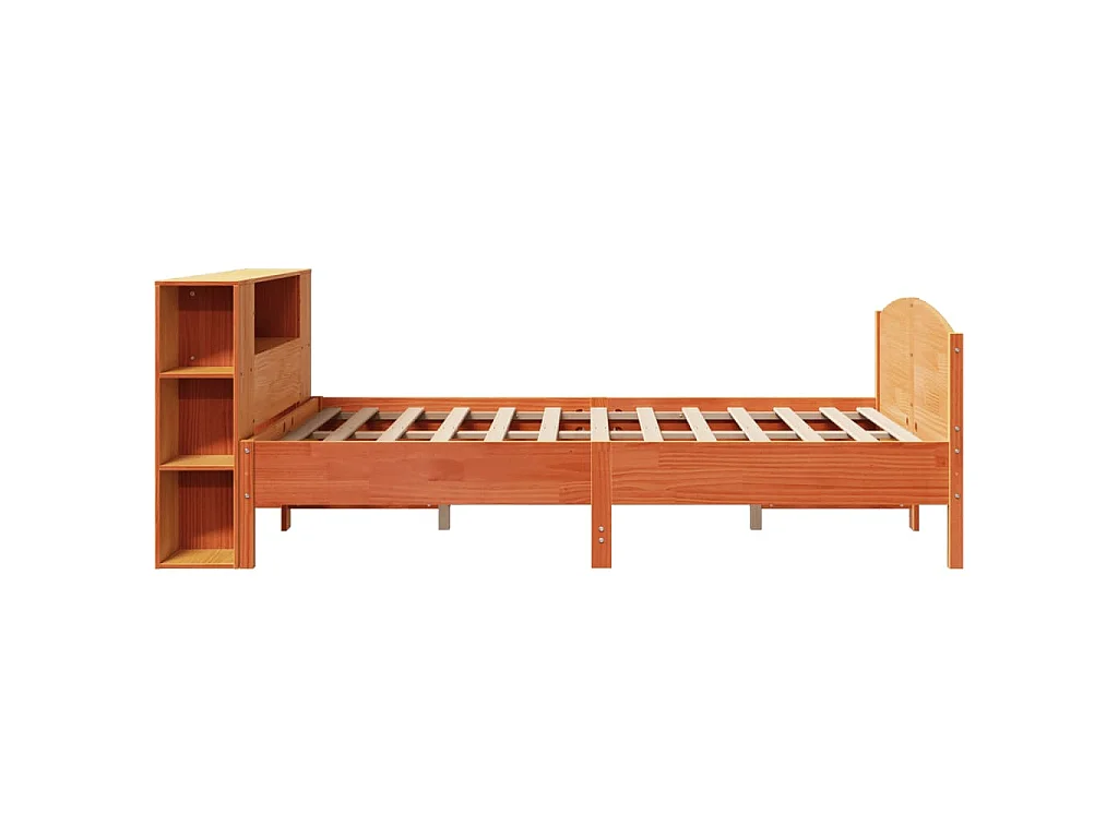 Lit bibliothèque sans matelas cire marron 150x200 cm pin massif