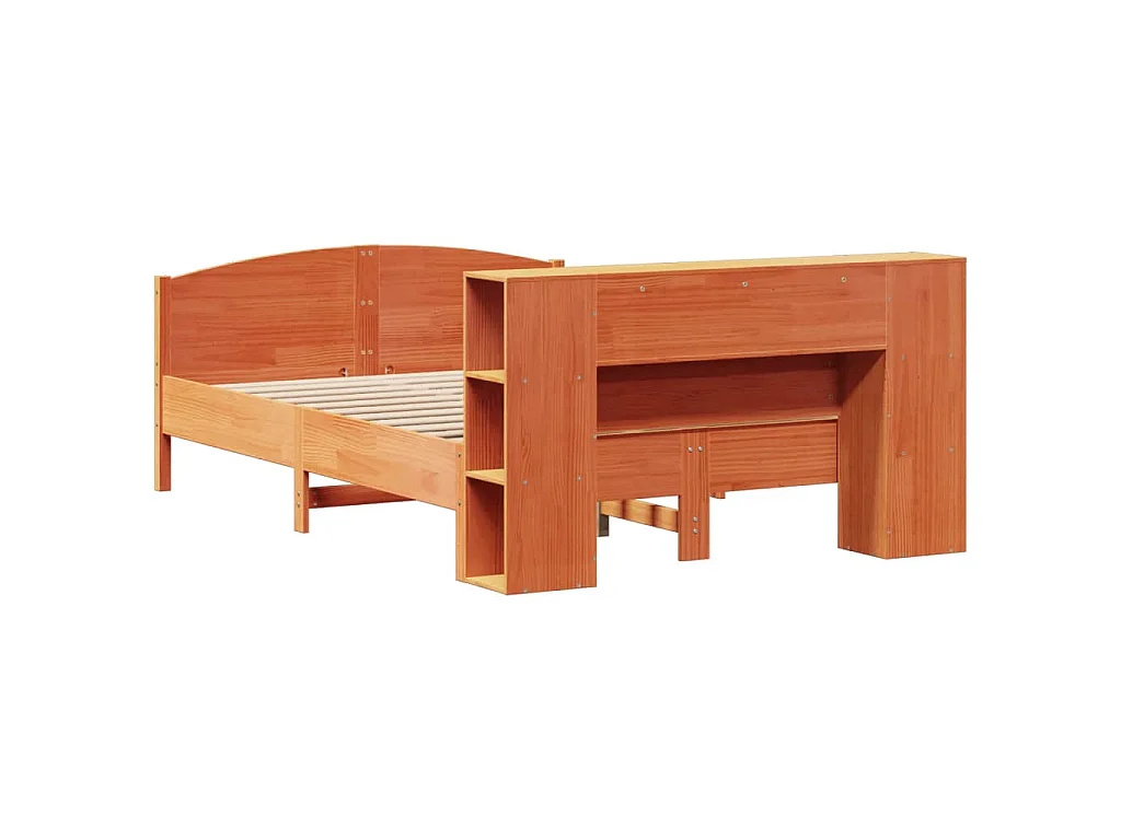 Lit bibliothèque sans matelas cire marron 150x200 cm pin massif