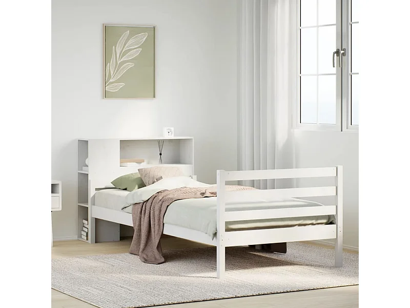 Cama com estante sem colchão 100x200 cm pinho maciço branco