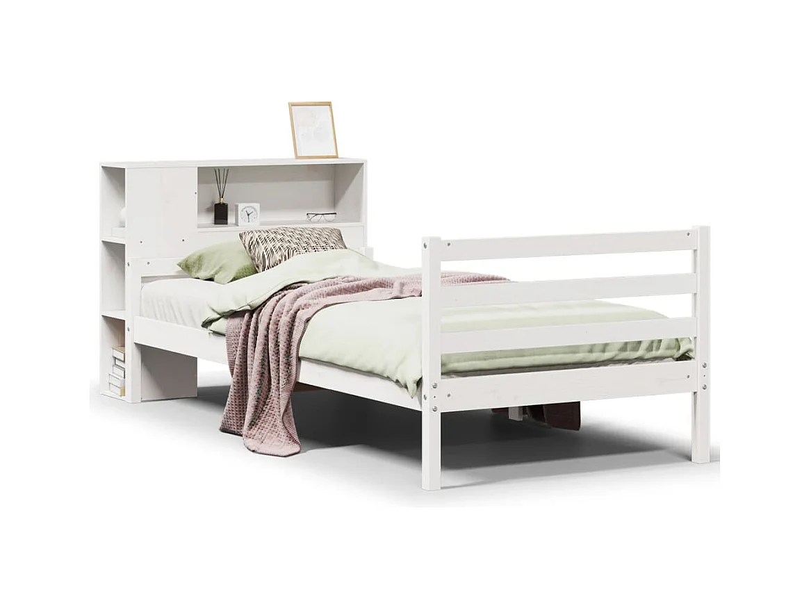 Lit bibliothèque sans matelas blanc 100x200 cm bois pin massif