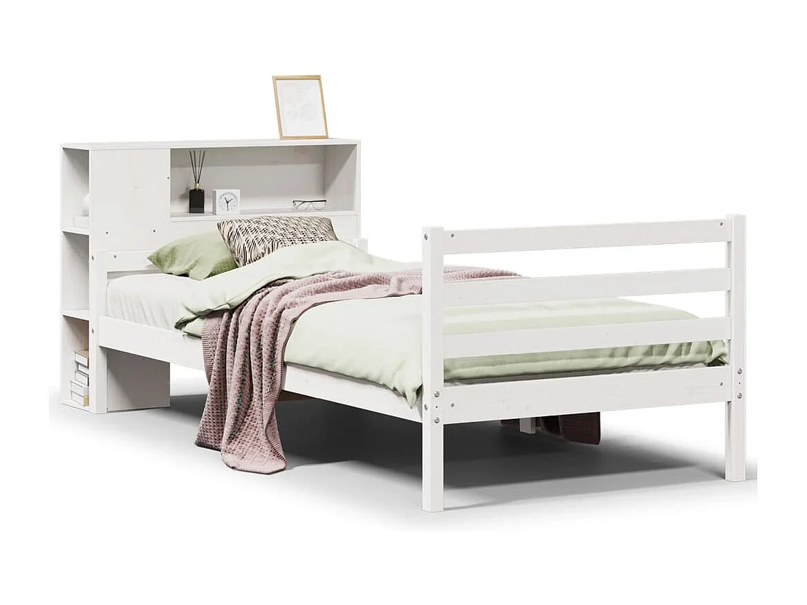 Letto Libreria senza Materasso Bianco 100x200 cm Legno di Pino