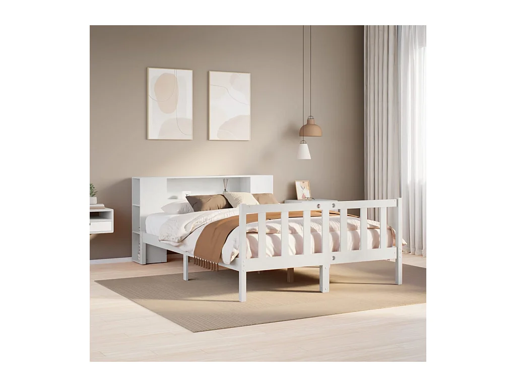 Lit bibliothèque sans matelas blanc 140x200 cm bois pin massif