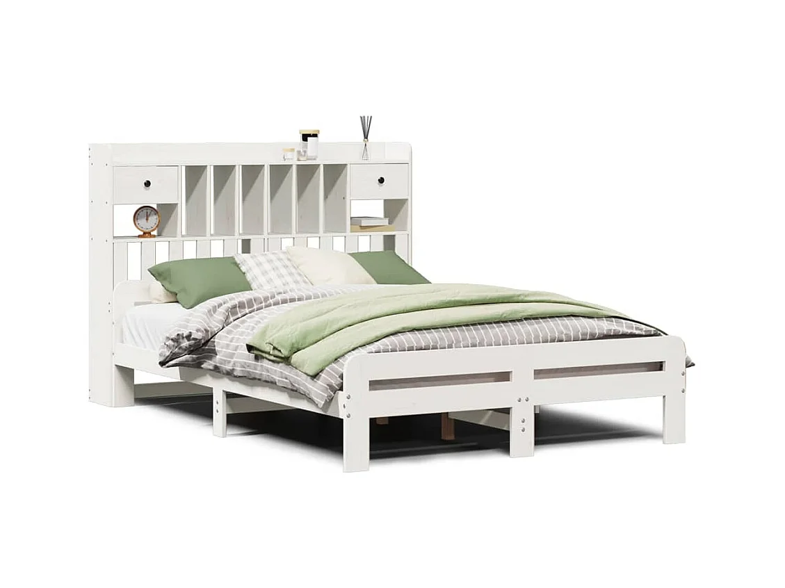 Lit bibliothèque sans matelas blanc 140x190 cm bois pin massif