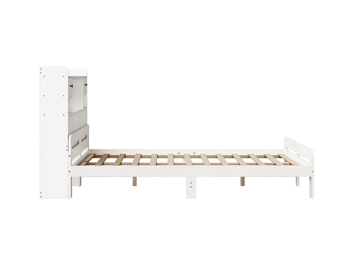 Lit bibliothèque sans matelas blanc 140x190 cm bois pin massif