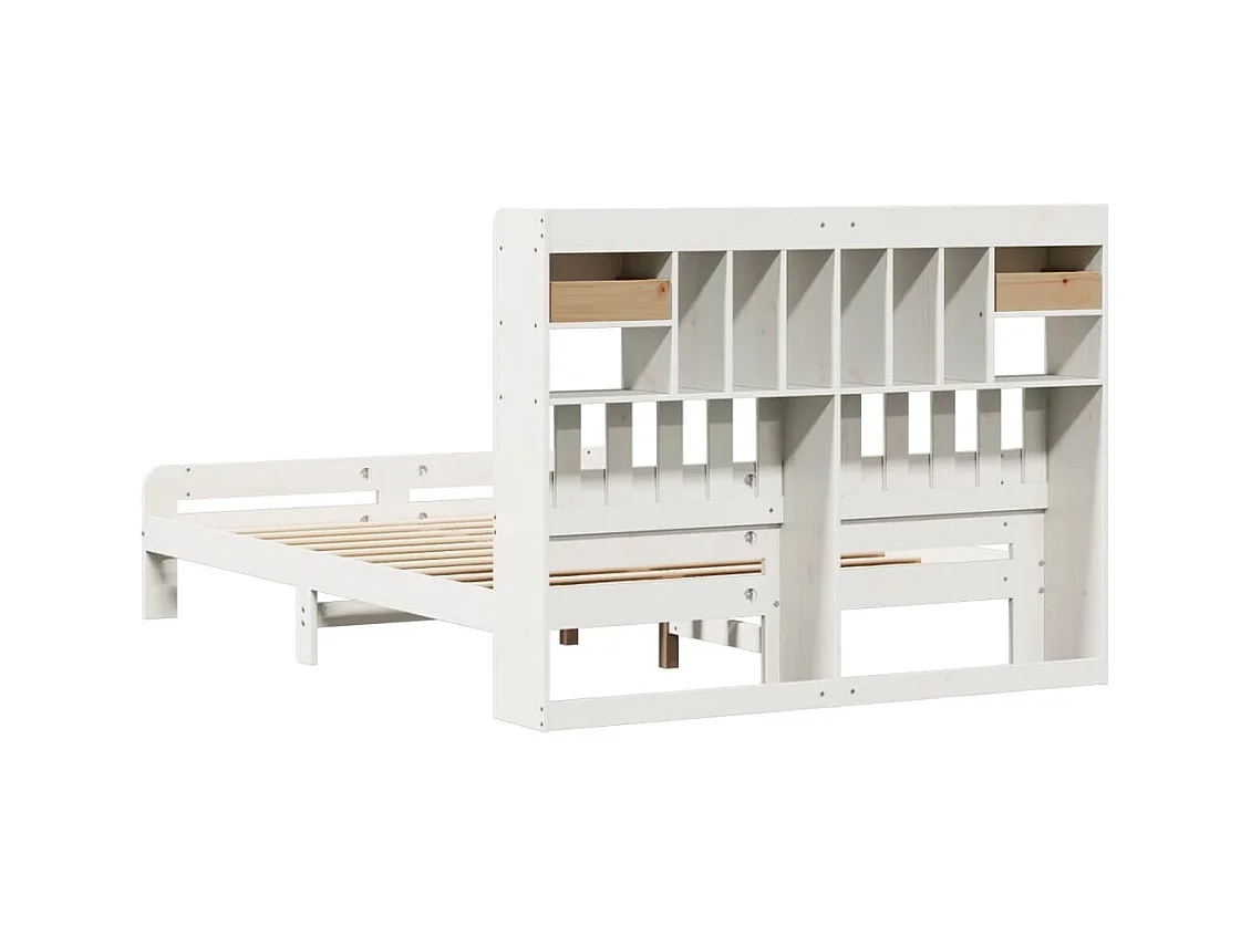 Lit bibliothèque sans matelas blanc 140x190 cm bois pin massif