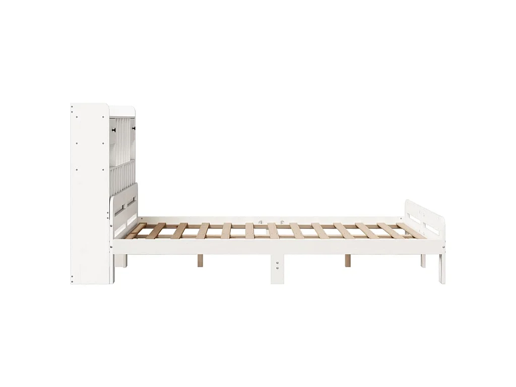 Massivholzbett mit Regal ohne Matratze Weiß 140x190 cm Kiefer