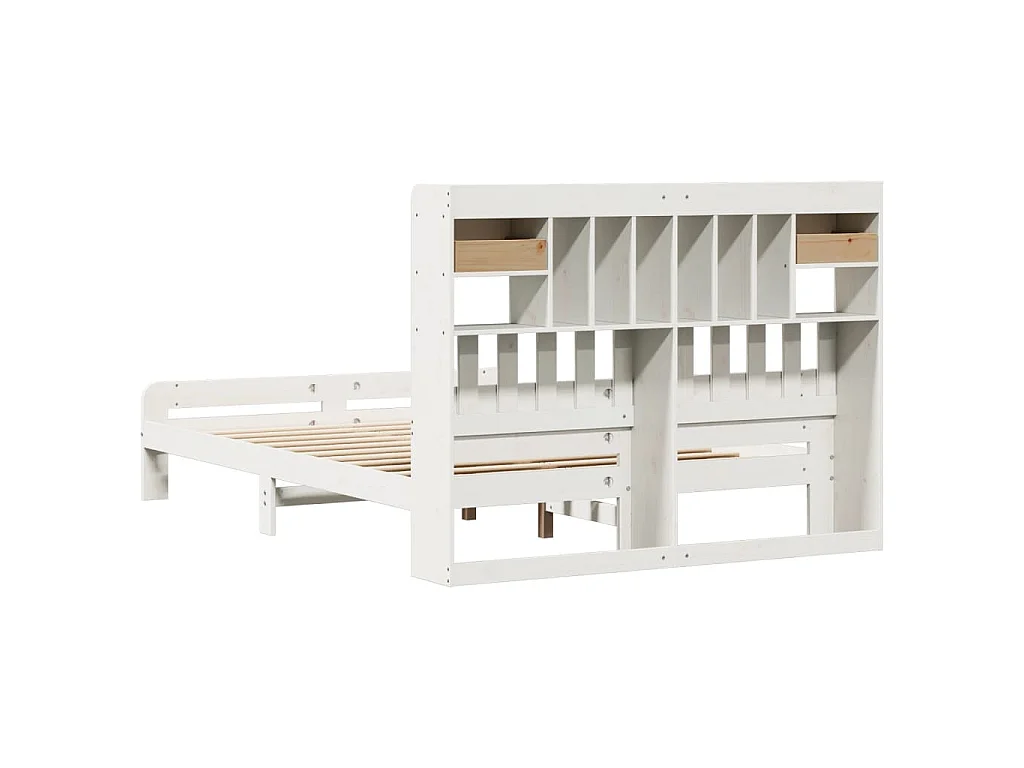 Massivholzbett mit Regal ohne Matratze Weiß 140x190 cm Kiefer