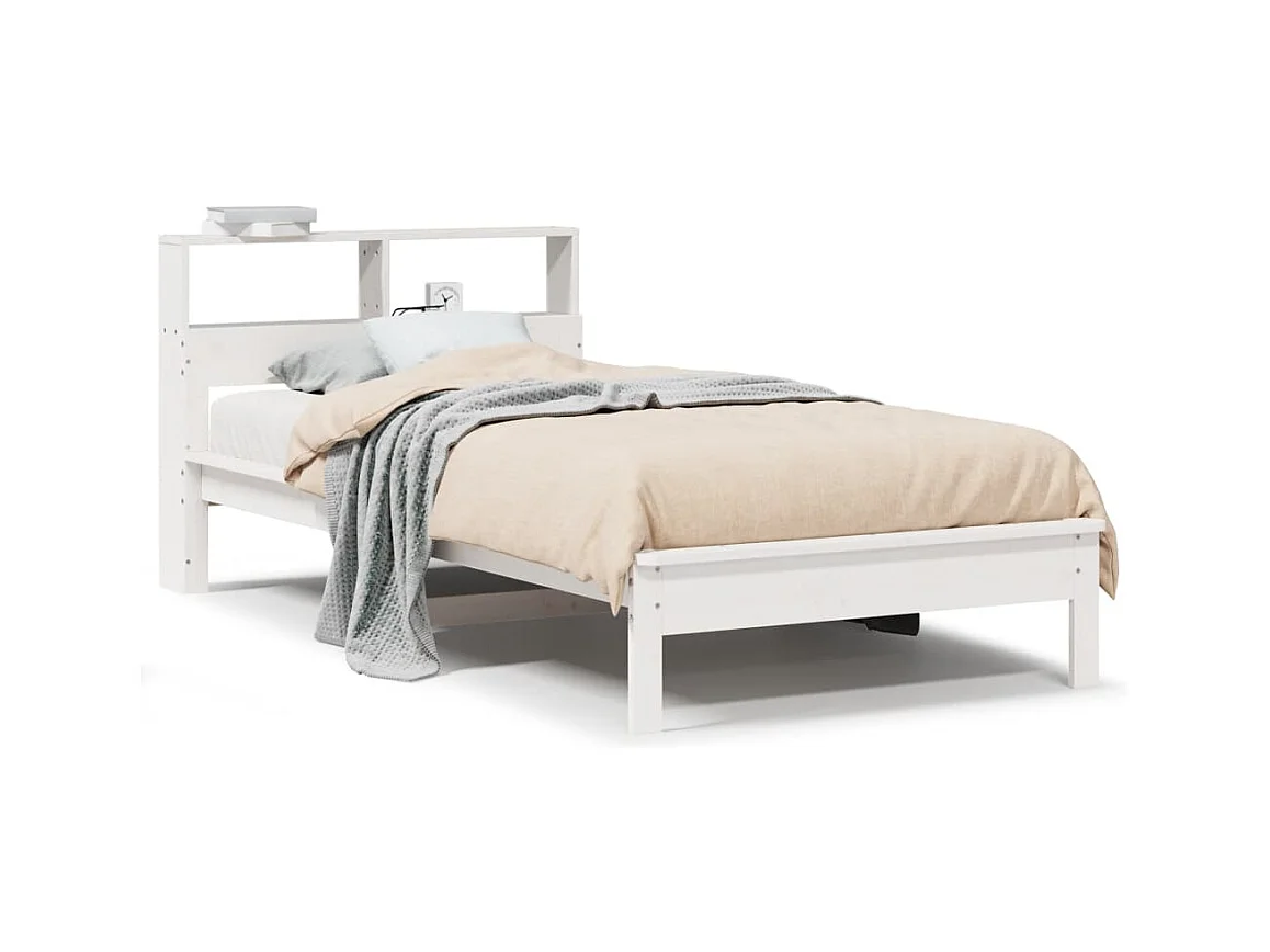 Lit bibliothèque sans matelas blanc 90x190cm bois de pin massif