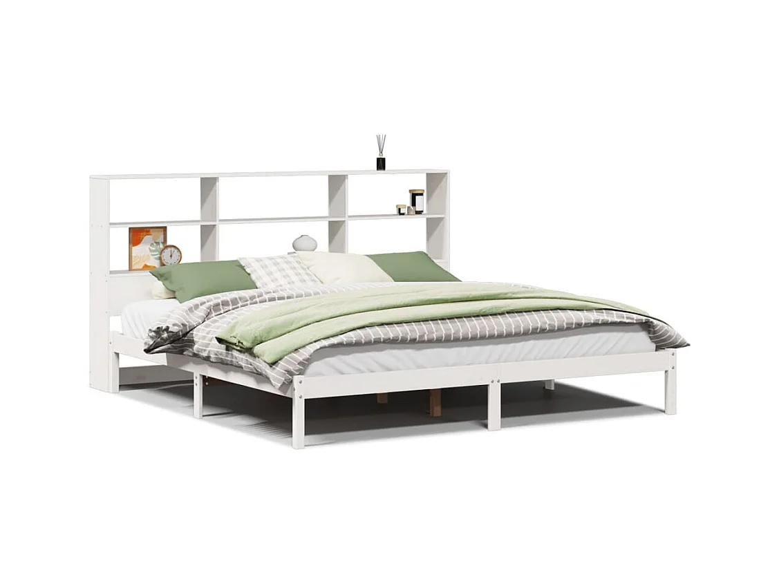 Cama com estante sem colchão 180x200 cm pinho maciço branco