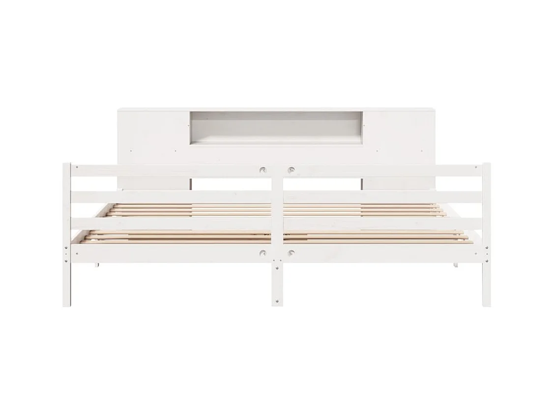 Lit bibliothèque sans matelas blanc 200x200 cm bois pin massif