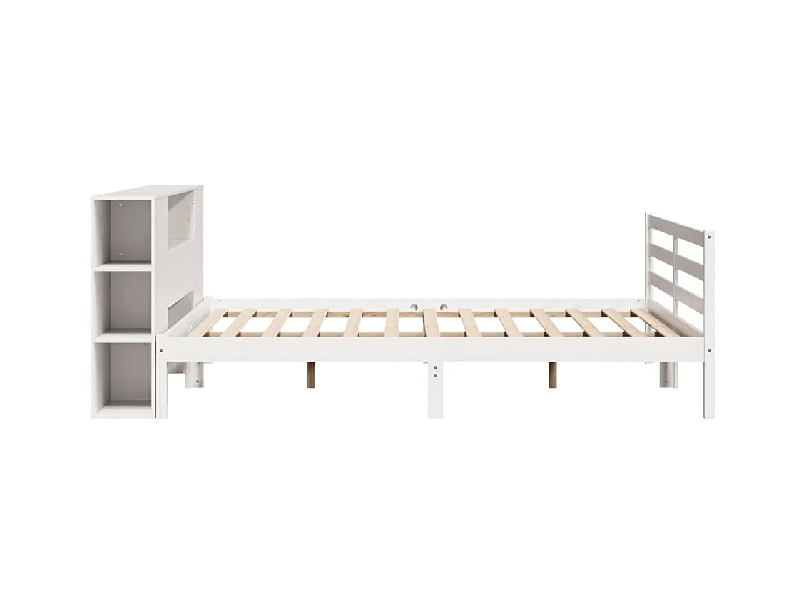 Lit bibliothèque sans matelas blanc 200x200 cm bois pin massif