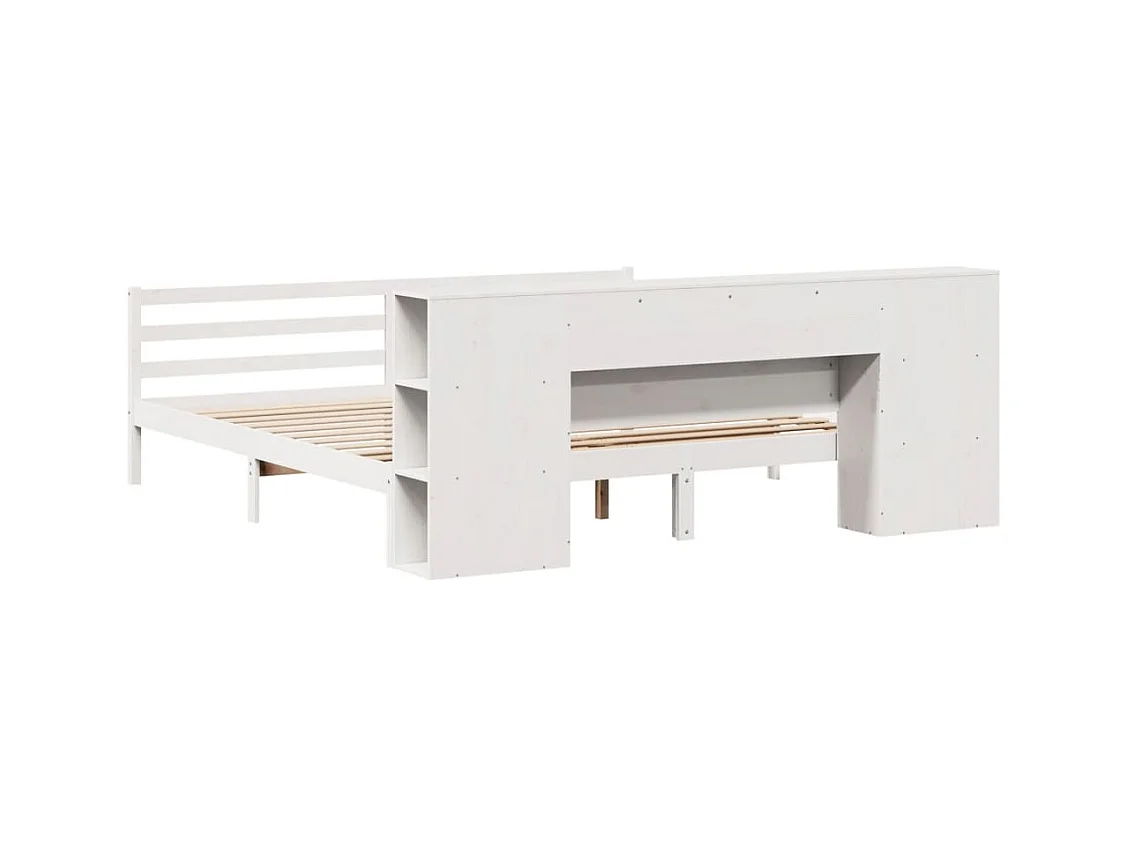 Lit bibliothèque sans matelas blanc 200x200 cm bois pin massif
