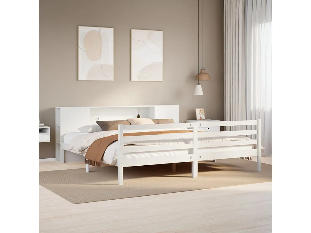 Letto Libreria senza Materasso Bianco 200x200 cm Legno di Pino